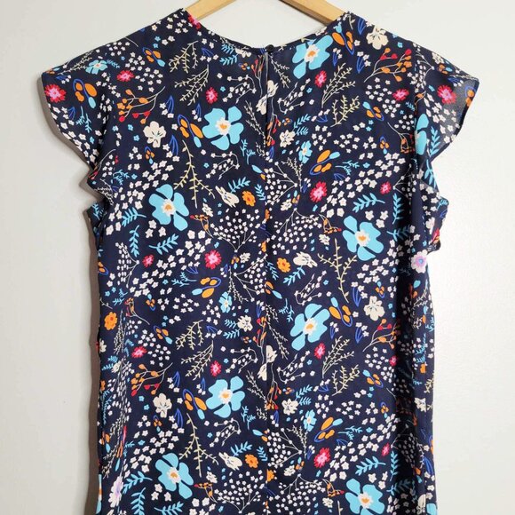Primark Vibrant Blue Floral Short Sleeve Keyhole Blouse 4 - Picture 2 of 6